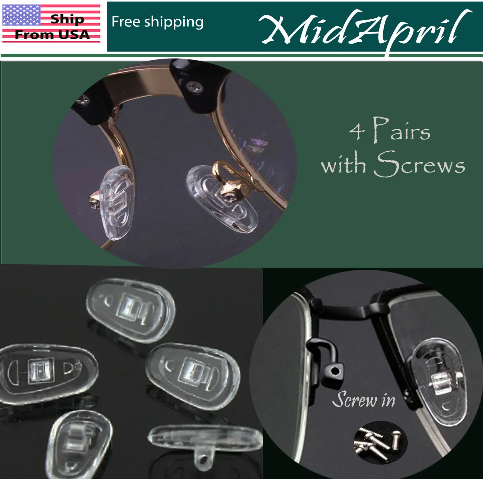 4 pairs eyeglass NOSE PADS High Quality SILICONE with Screws